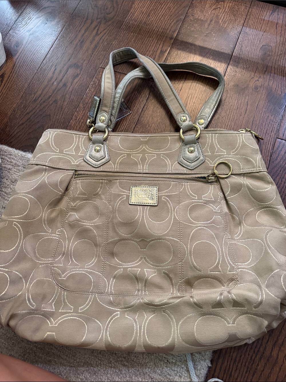 Coach Tan Signature Shoulder Bag with Gold Hardware